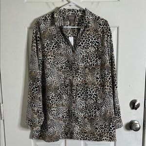 Chico's Alluring Animal Silky Chic Tunic Top Blouse Classic Camel size 3/XL NWT